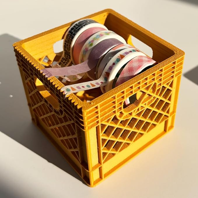 Mini Milk Crate Washi Tape Dispenser - Cute Art Wrapping Paper Cutter - Fun Desk Accessories- Unique Unusual Crafting Storage - Useful Novelty Practical Gag Gifts Vintage Decor Accents