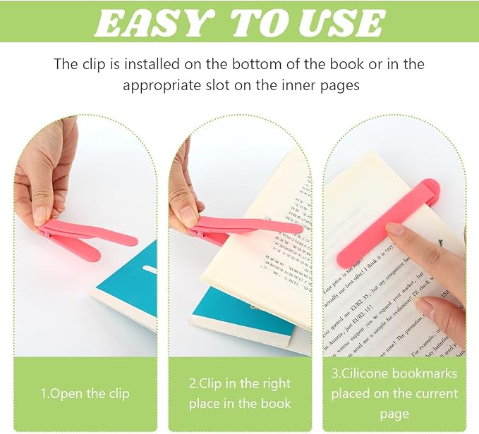 6pcs Silicone Automatic Bookmarks, Smart Bookmarks for Women Men Book Accessories, Silicone Book Marks for Reading Women, Men, Kids, Reading Accessories Gifts for Book Lovers
