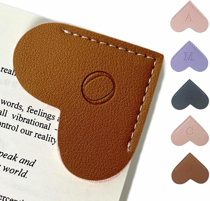 Personalized Leather Book Marks, Heart Bookmark, Unique Cute Handmade Letter Bookmarks Accessories for Reading Women, Teacher, Student, Book Lovers Book Mark Gifts (Brown, O)