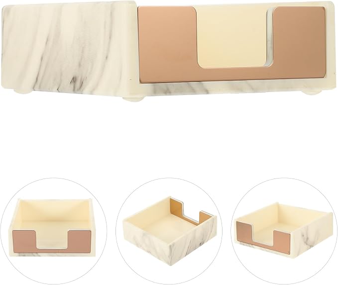 Memo Pad Box and Sticky Paper Case, Marble Pattern Desktop Notepad Organizer Gold Accent, Office Supply Organizer for Memo Pad Storage and Note Dispensing