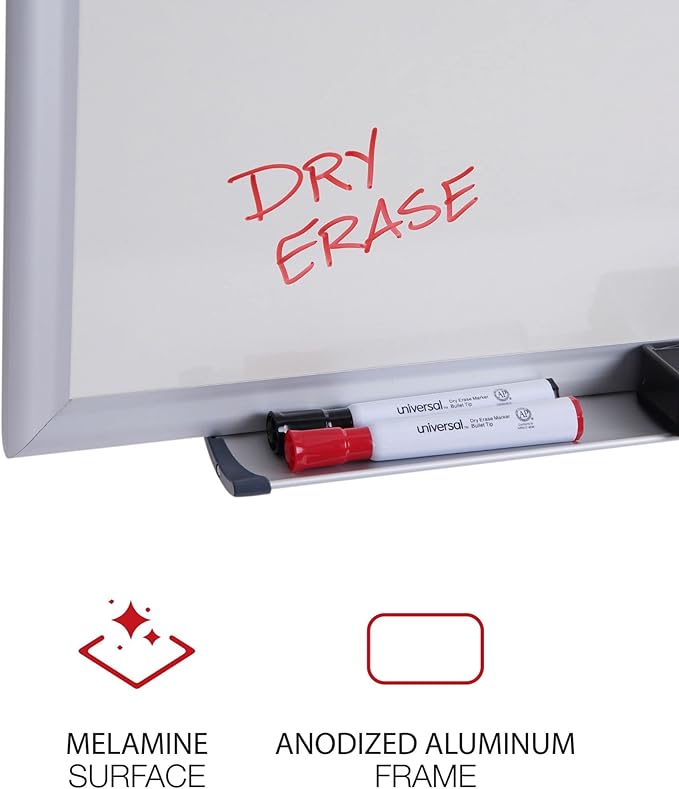 Universal 43625 Dry Erase Board, Melamine, 60 x 36, Satin-Finished Aluminum Frame