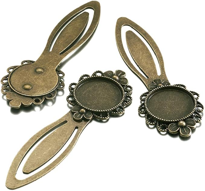 FASHEWELRY 10Pcs Vintage Bookmark Making Kits Pendant Blank Tray 20mm Flower Round Bezel Base Cabochon Setting Charms Metal Bookmark Blanks DIY Antique Bronze