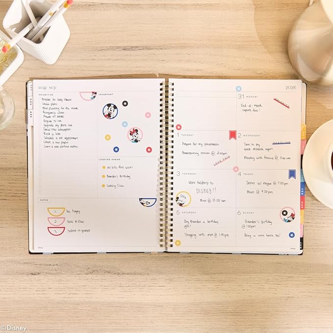 Organized by Happy Planner Disney Dated 12-Month Planner, Jul. 2026–Jun. 2027, Big Size, Dashboard Layout, Twin-Loop Binding, 3 Extra Months, 1 Sticker Sheet, 8.5" x 11", Bright Day Mickey