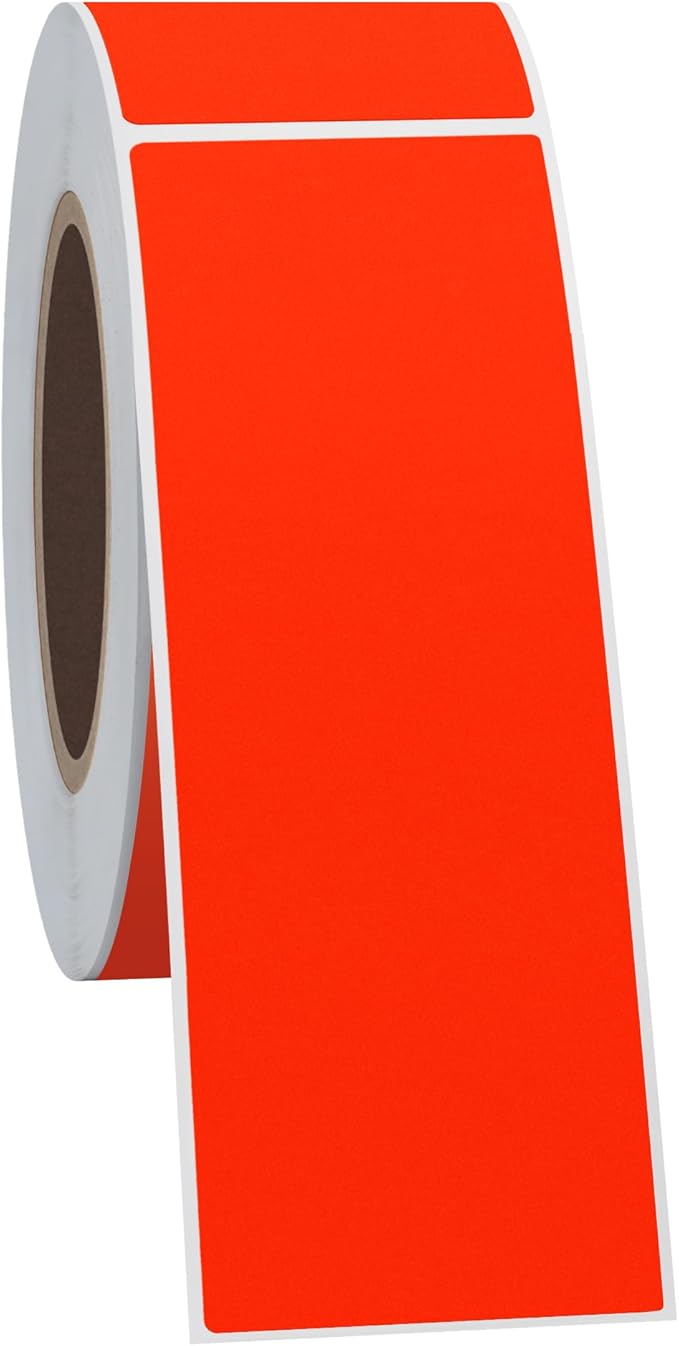 Hybsk 1x3 Inch Color-Code Labels Fluorescent Red Sticker Rectangle 500 Labels Per Roll (Fluorescent Red)