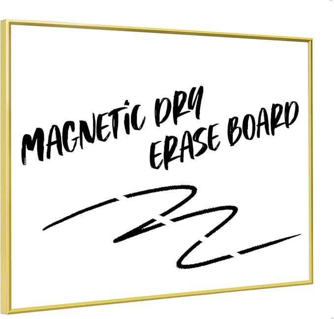 Dry Erase White Board, 12"x 16" Gold Aluminum Frame Magnetic Whiteboard for Wall Office/School/Home, Hanging Board for Decoration/Planning/Kitchen Grocery List/Drawing/Memo（BB-Gold-3040）