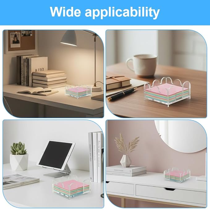 Acrylic Sticky Note Holder, 3 x 3 Inch Wavy Clear Sticky Note Dispenser, Crystal Clear Notepad Holder for Office Desk and Dorm Room, 1 Pack