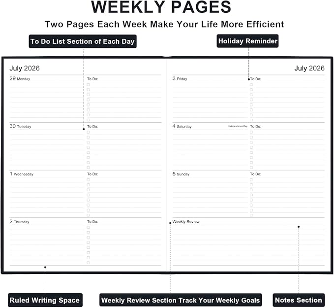 Planner 2026-2027 - 8.5'' × 11'' Weekly & Monthly Planner from July 2026 to June 2027, Large Planners 2026-2027 with Pefect Organizer, Fabric Cover, Inner Pocket, Black