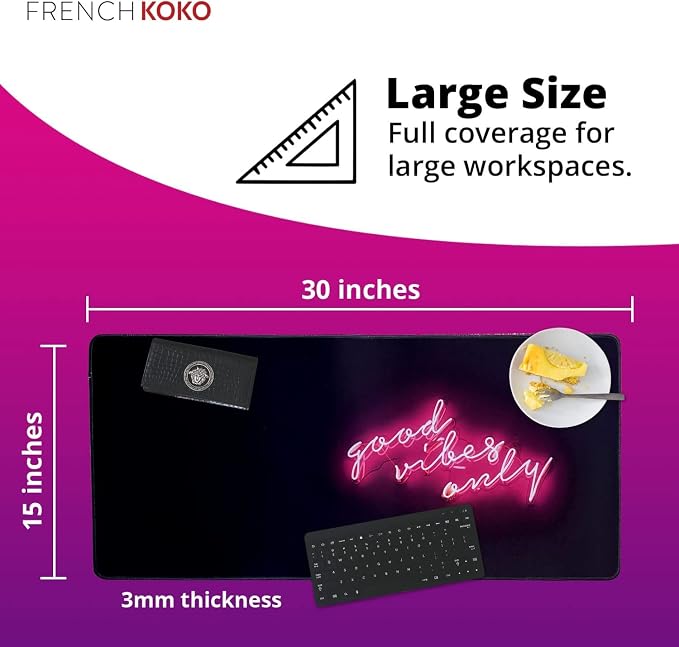 French KOKO Large Mouse Pad Desk Mat Protector Keyboard Pad Desktop Office School Decor Big Extended Quote Computer Accessories Mousepad Good Vibes Only Inspiration Work