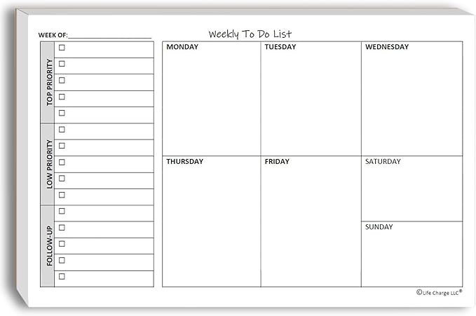 Weekly TO DO List Notepads (2 Pack, 50 Pages Each) Task Pad Planner w/ Daily Checklist, Priority ToDo & Note Sections. Desk Notebook Pad to Organize Office. 8.5 X 5.5, A5 Sheets. Made in the USA.