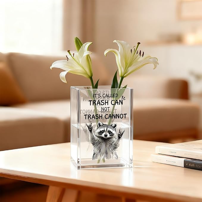 It's Called Trash Can Acrylic Cosmetic Organizer Pen Holder, Funny Acrylic Desk Holder Cup for Pen Pencil, Sarcastic Office Gifts for Coworker Friend Racoon Lovers Leader Staff