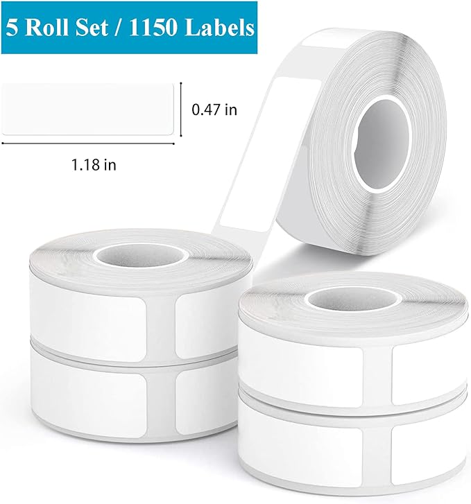 D30 Labels 1150 PCS Label Tape Compatible with Phomemo D30 Label Maker, 12x30 mm, Waterproof Adhesive Labeling Tape Print Paper, 5 Rolls