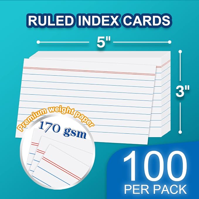 H4D 3x5 Index Card Case with 100 Heavyweight Ruled Index Cards and Dividers, Pink