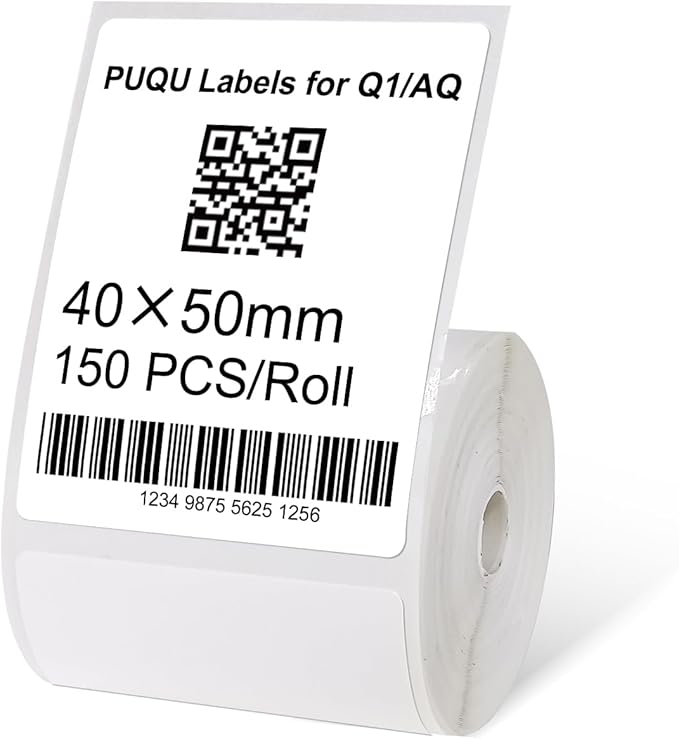 PUQU 40x50mm Direct Thermal Sticker Labels, Self-Adhesive All-Purpose Label Maker Tape, Compatible with AQ/Q1 Series Label Printer, Refills Standard Laminated Office Labeling, 1 Rolls of 150 Labels