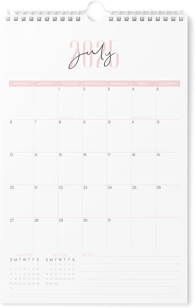 Karto Wall Calendar 2025-2026 - Vertical 11x17 inch July 2025 to December 2026 - Boost Your Productivity and Easy Planning with the Aesthetic Monthly Calendar - Two Font Pink