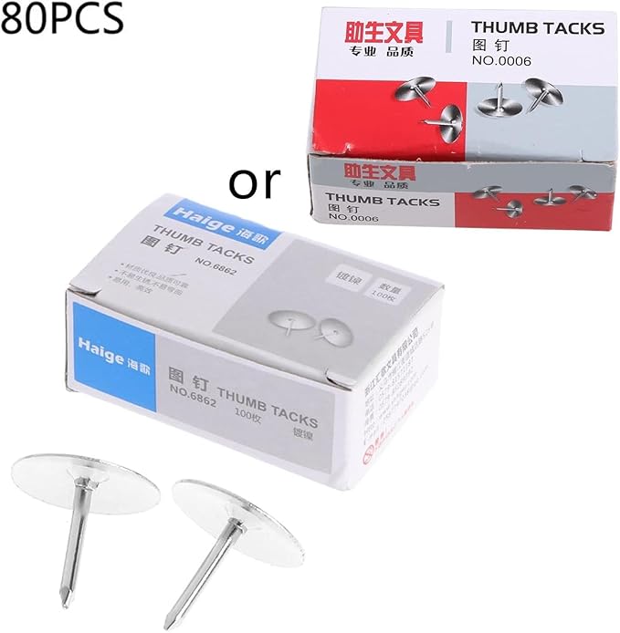 80 Pcs Flat Thumb Tacks Silver Thumb Nails Round for Head for Steel Point Push Pins for Photo Map Bulletin Board C Pins Push Pins Pin Thumb Tacks Cork Board Pin Tape, Adhesives and Fasteners