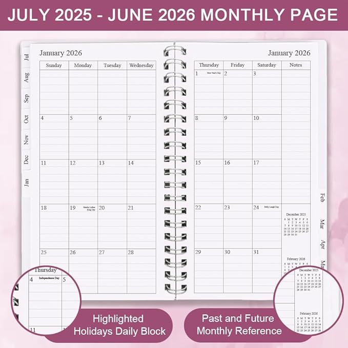 2026 Pocket Planner/Calendar - January 2026 - December 2026, A6 Weekly & Monthly Organizer Notebook & Journal to Track Goals, Easy to Organize Your Daily Life, 3.75" x 6.75", Pink