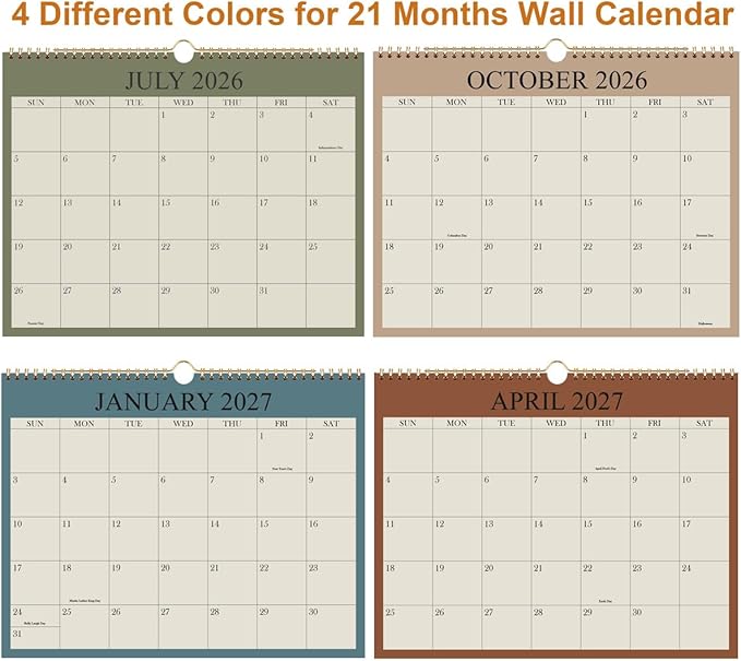 2026-2027 Calendar - Wall Calendar 2026-2027 from April 2026 Until December 2027, 21 Months Calendar with Premium Paper, Twin-Wire Binding & Hanging Hook, 8.5" x 11", Green