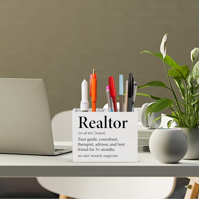 Realtor Gifts Real Estate Agent Gifts Supplies Realtor Wooden Pencil Holder desk decor for Office Home Christmas Birthday Holder2826