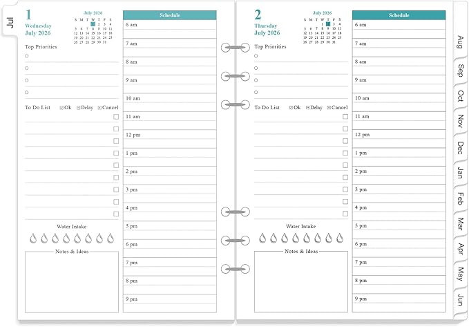 2026-2027 Planner Refills for A5 Binder - One Page Per Day Daily ＆ Monthly Planner, July 2026 - June 2027, Prioritized, To-Do List, Notes, Appointment Schedule, 6-Hole Punched, 5.8" x 8.3"