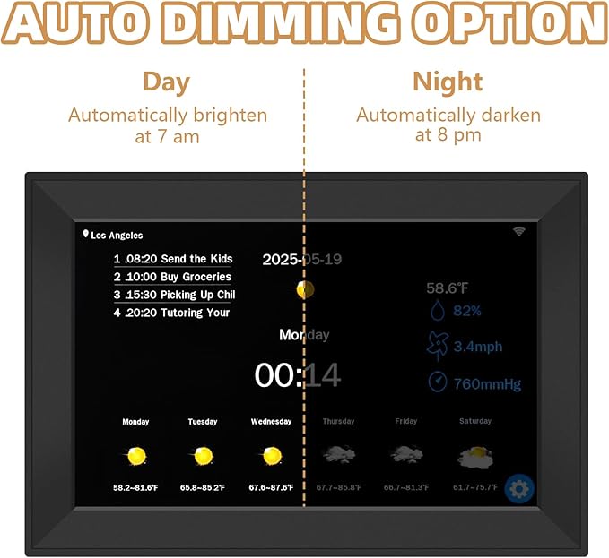 WiFi Digital Calendar Clock, Smart Touchscreen Electronic 2026 Calendar Family Planner for Scheduling/Organizing/Reminders,No APP(10.1inch Black)