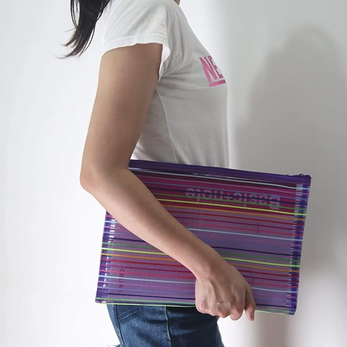 Muka 24PCS Rainbow Striped Zipper Pouch, Storage Bags for Organizer, Travel and Office-Red-A6