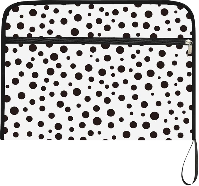 WEBEEDY 13 Pockets Polka Dots Expanding File Folder Black White Accordion File Organizer with Labels and Zipper, Portable Expandable Files Folder Organiser for A4 Paper Document Photo Receipt