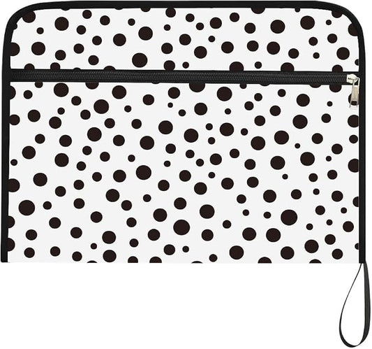 WEBEEDY 13 Pockets Polka Dots Expanding File Folder Black White Accordion File Organizer with Labels and Zipper, Portable Expandable Files Folder Organiser for A4 Paper Document Photo Receipt