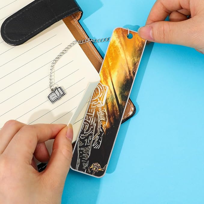 Project Hail Mary Inspired Metal Bookmark with Chain, Double-Sided Printed Stainless Steel Bookmark, Space Astronaut Design, Book Charm Pendant, Reading Gift for Sci-Fi Fans, Book Lovers(Project C)
