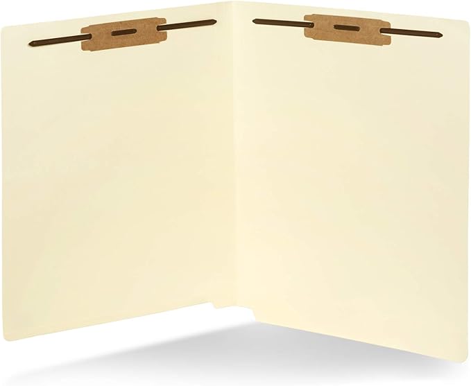 50 End Tab Fastener File Folders - Reinforced Straight Cut Tab 2 Prong Folders- Designed to Organize Standard Medical Files and Office Documents - Letter Size, Manila, 50 Pack