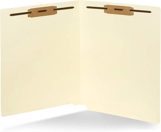 50 End Tab Fastener File Folders - Reinforced Straight Cut Tab 2 Prong Folders- Designed to Organize Standard Medical Files and Office Documents - Letter Size, Manila, 50 Pack