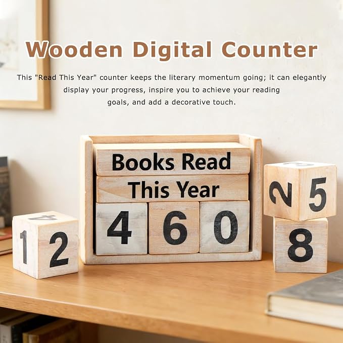 Books Read This Year Counter, Book Counter Sign Up to 999 Bookish Accessories, Books Read This Year Tracker for Reading Goal Display, Reading Challenge Gift for Readers(Color:Rustic)