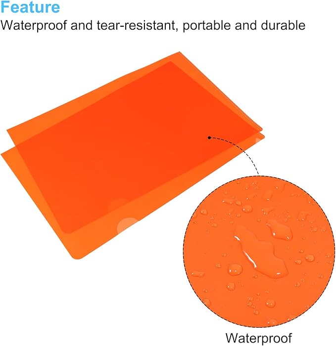 PATIKIL L Type Folders 12 Pack A4 Plastic File Project Pockets Clear Paper Document Jacket Sleeve for Office, Orange