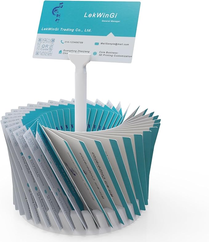 Rotating Business Card Holder, 20-36 Cards Capacity, Desktop Business Card Display Stand with Label Slot, 11.2cm Base & 13.6cm Pole, White Office Organizer for Home, Office, Reception