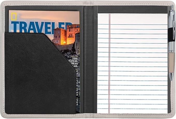 Classic Padfolio/Junior Portfolio Folder Case, Business A5 Binder Organizer Notepad for Men Women, 5 x 8 Writing Pad Included, Gold
