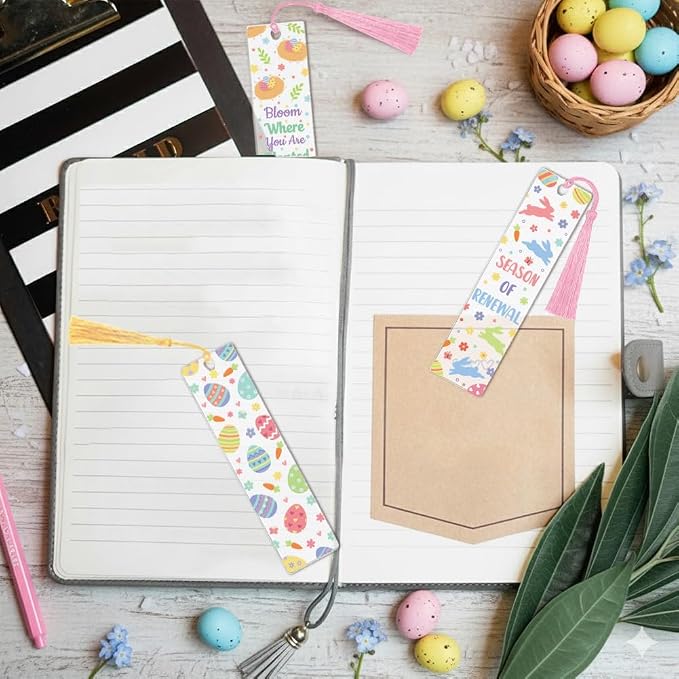 Peacoblue 30pcs UV DTF Bookmarks Transfer Stickers Wraps Spring Easter Bunny and Eggs for Women Men Reading, Waterproof Bookmarkers Decal(No Blank Bookmarks) for Acrylic Plastic Metal Blank Bookmark