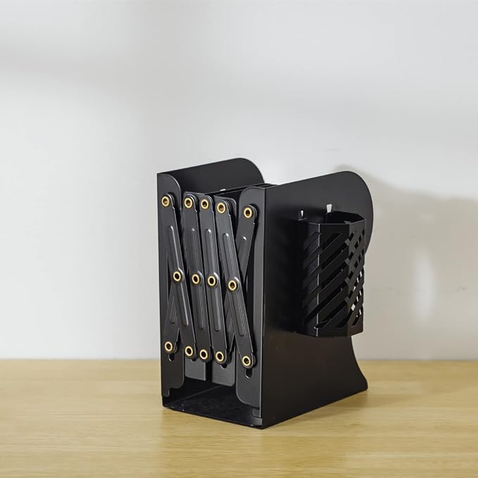 Adjustable Book Ends for Heavy Books, Metal Expandable Bookends for Shelves, Book Organizer Stopper Holder for Desk, Kids Room, Classroom, Office, Library (Black)