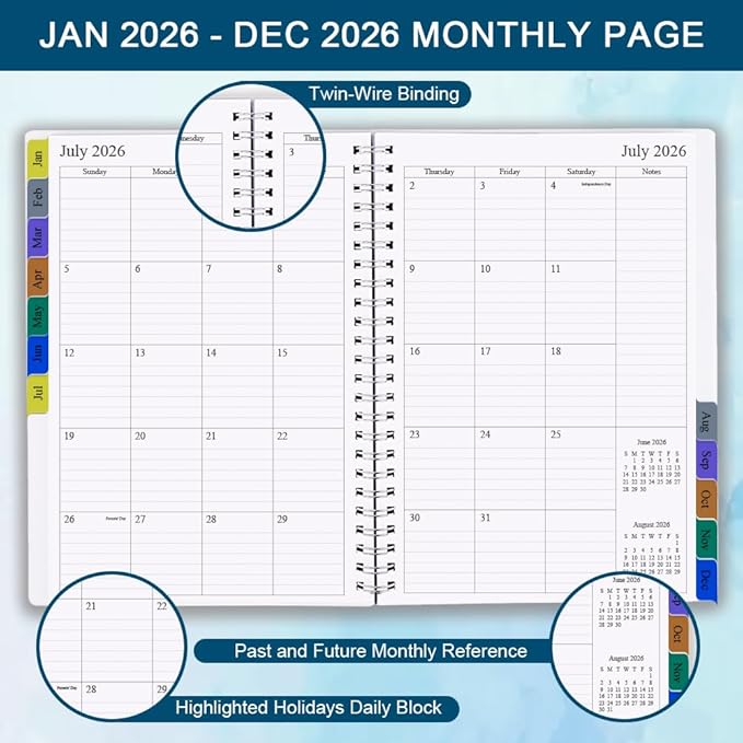 2026 Planner - 2026 Weekly & Monthly Planner from January 2026 to December 2026, Easy to Organize Your Daily Life, Medium 6.5" x 8.5", Blue Watercolor