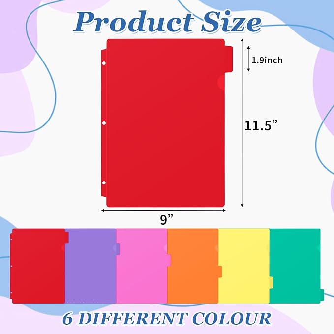 Kosiz 18 Pcs Binder Dividers for 3 Rings Binders Index Dividers with Pocket Plastics Sheets Protectors with Tab Labels for School Office Organization(Bright Color)