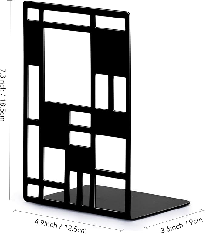 Book Ends, Bookends, Book Ends for Shelves, Bookends for Heavy Books, Book Divider Decorative Holder, Metal Heavy Duty Bookend Black 2 Pair, Abstract Art Desgin Book Stopper Supports for Office, Home