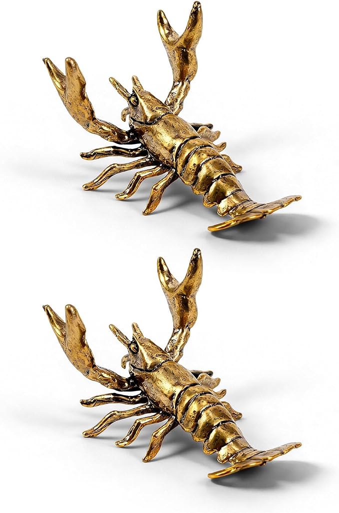 FUYIHGL® 2PCS Brass Pen Holder - Pencil Holders Weightlifting Lobster - Funny Animal Desk Organizer - Creative Desktop Decoration - Stationery Storage Rack for Office Home