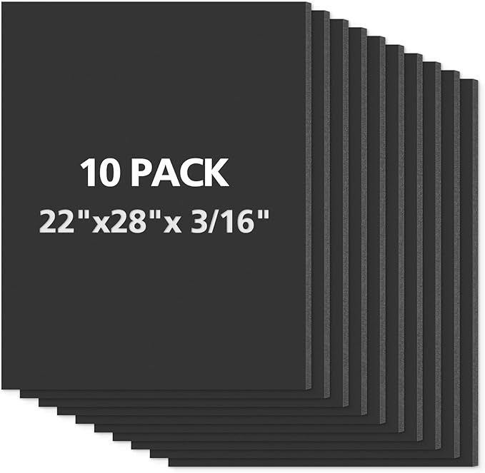 Mat Board Center Premium Black Foam Core Board - 22x28 Inches, 3/16" Thick - 10 Pack, Acid-Free - Ideal for Mounting, Crafts, Art, and Presentations