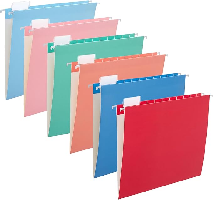 12 Pack Hanging File Folder Letter Size Reinforced Hanging Folders with 1/5-Cut Adjustable Tabs File Folders for Filing Cabinet Organizer for Office Home,Vitality Color