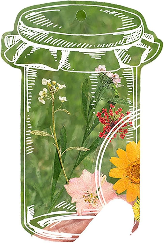 DIY Transparent Dried Flower Bookmarks, Clear Bookmark for Dried Flowers, Handmade Beautiful Thousand Flower Bookmark Page Clear Jars Stickers with Hole (40 Pcs)