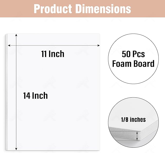 Golden State Art, Pack of 50, Foam Core Backing Boards (1/8" Thick, 11x14 White)