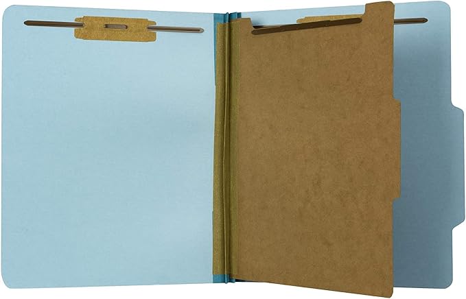 The File King One Divider Pale Blue Pressboard Classification File Folder - Letter Size | Box of 10 | Top Tab | 2” Expansion | Four 2-Inch Durable Fastener Prongs | USA Made
