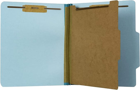 The File King One Divider Pale Blue Pressboard Classification File Folder - Letter Size | Box of 10 | Top Tab | 2” Expansion | Four 2-Inch Durable Fastener Prongs | USA Made