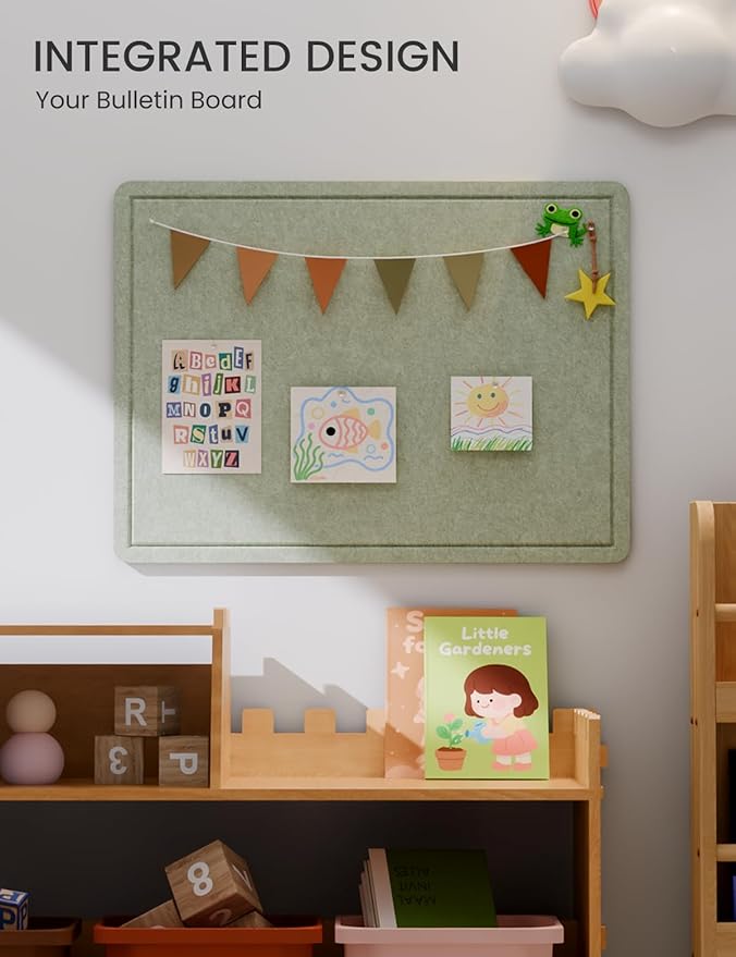 Fluxynara Bulletin Board, 23.6" x 17.5" Cork Board Alternative with 12 Safe Removable Adhesive Tabs, Foldable Felt Pin Board for Home Office, Classroom, Bedroom,Entryway for Walls—Sage