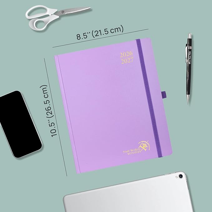 POPRUN 2026-2027 Academic Planner, Large Size 8.5" x 10.5", Weekly and Monthly Calendar, July 2026 to June 2027, Hardcover Appointment Book with Verital Layout, Hourly Time Slots, Monthly Tabs - Light Pink