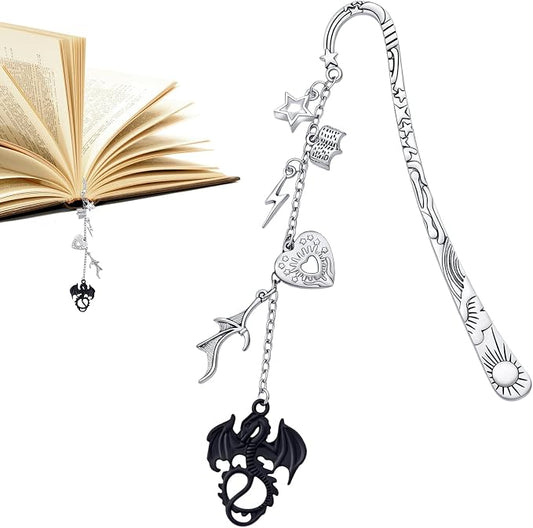 Dragon Metal Bookmark Gifts - Silver Fantasy Fourth Bookmarks for Women Men Book Lovers Cool Wing Charm Pandent Page Marks Merch School Reading Accessories Bookish Birthday Graduation Gift