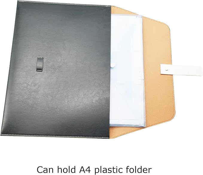 PU Leather A4 File Folder Large Document Holder Waterproof Envelope Folder Case with Handmade Closure (Gray)
